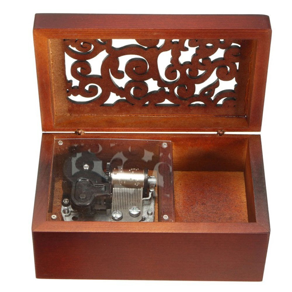 9702 Antique Engraved Wooden Wind-Up Musical Box,Love Story Musical